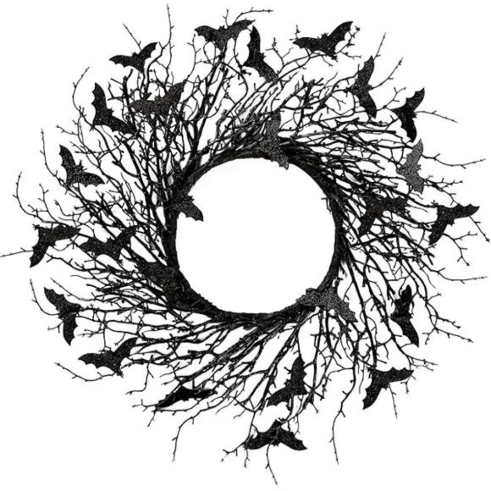 New 17.7"Artificial Black Twig Wreath with Glitter Bats‎ - Handmade - Picture 8 of 8